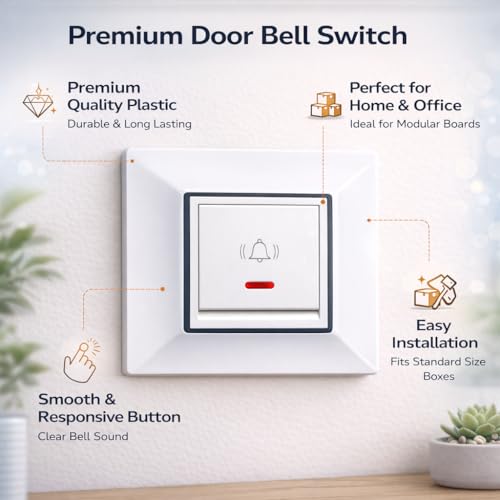 Image of SEER Electric Door Bell Switch for Home | Modular Doorbell with Indicator Light | Premium Quality Electric Bell Push Switch | White