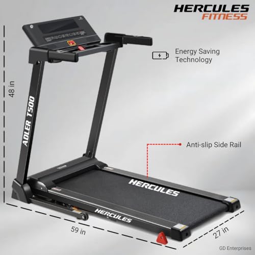 Image of Hercules T500 2.5HP DC Motor Treadmill with 14km /hr Speed, 100kg Max User Weight, 3-Level Manual Incline, Free Installation Assistance