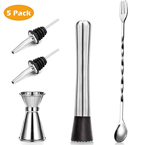 KEKU professional bar tools, durable stir bar pestle, stainless steel stir bar tool, cocktail stir bar mixing spoon, two cocktail picks, Mojito stir bar tool kit, stir bar-shaped grooved nylon head