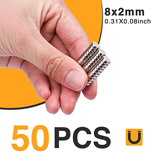 Image of TRYMAG Refrigerator Magnets 8x2mm 50Pcs, Small Round Rare Earth Magnets, Tiny Strong Neodymium Disc Magnets for Whiteboard, Fridge, Office, Hobbies, Crafts and Dry Erase Board