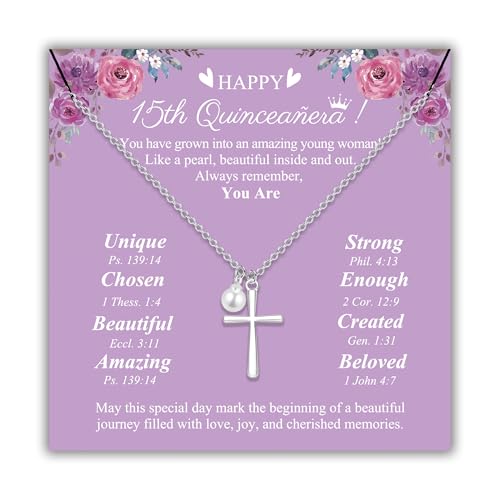 Sereney 15 Year Old Girl Gifts Silver Cross Necklace Recuerdos Para 15 Aos Quinceaeras as Quinceanera Gifts 15 Yr Old Girl Birthday Gift as 15th Birthdays Gifts for Girls Daughter Granddaughter