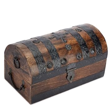 Ajuny Scrigno del Tesoro Pirata in Legno Decorativo Fatto a mano Portagioie Scatola Portaoggetti con Manico Multiuso Porta Anelli Collane Orecchini Ideale come Regalo - 11x6 pollici