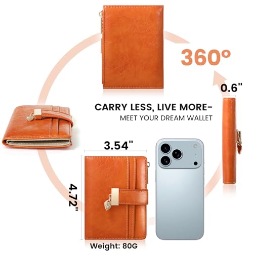 Image of Pomelo Best Wallet Women Bifold Leather Wallets for Women Credit Card Holder with ID Window Zipper Coin Pocket Orange