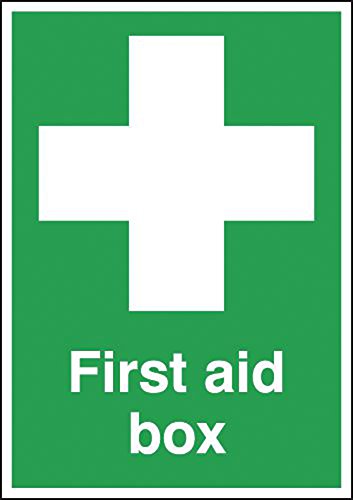 Signs and Labels AMZFA00843S"First Aid Box" Safe Condition Safety Sign, Self Adhesive Vinyl, 70 mm Length x 50 mm Width