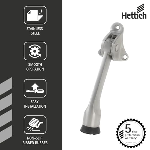 Image of Hettich HDS 46: Premium 5-Inch Rubber Door Stopper with Screw | Heavy Duty Wooden Door Stopper for Home, Office, Hotel | Strong Grip Door Holder for All Surfaces| (Silver, Pack of 1)