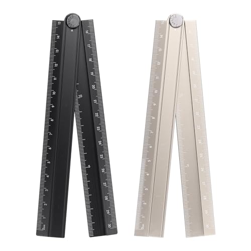 HARFINGTON 2pcs Folding Straight Ruler 30cm Metric Aluminum Alloy Protractor Foldable Angle Ruler Geometric Measure Tool with Angle Line for Architect Artist Office, Black/Khaki