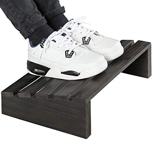 MyGift 15 Inch Home Office Burnt Coal Black Wood Ergonomic Under-The-Desk Footrest