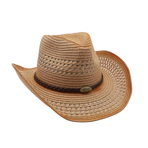 Image of Straw Cowgirl Hat for Women Cowboy Hats for Men Wide Brim Sun Hat Shapeable Western Hat Beach Hat