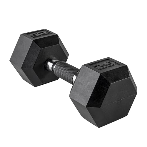 Image of CAP Rubber Coated Dumbbell Weights, Free Weights for Home Gym Strength Training, Anti-Roll Hex Dumbbells with Black, Chrome & Comfort Grip Handles, Singles
