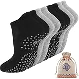 Pilates Socks for Women, Cushioned Ankle Grippy Non...