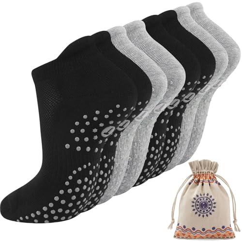 Pilates Socks for Women, Cushioned Ankle Grippy Non Slip Socks