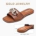 FITORY Women's Flat Sandals Fashion Slides With Soft Leather Slippers for Summer Brown Size 9