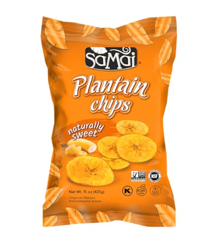 SAMAI Naturally Sweet Plantain Chips 15oz (Pack of 3) - Gluten Free, All Natural, NON-GMO and Kosher