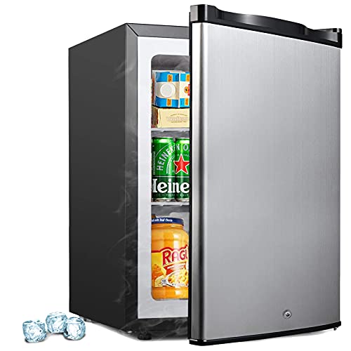 SMETA Small Upright Freezer 3 Cu.ft, Compact Freezer Upright with Lock, Stand Up Vertical Freezer Upright in Reversible Door, Mini Fridge with Freezer, Stainless Steel Under Counter Kids Freezer for Apartments Kitchen Bar Garage Laydown Freezer