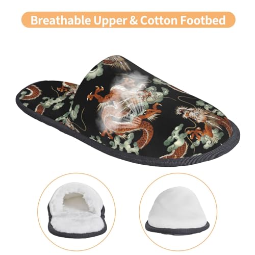 Unisex Cozy Indoor Furry Slipper Japanese Dragon Winter Plush House Slippers Warm Bedroom Shoes4