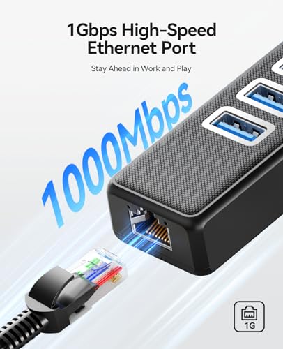 ORICO USB to Ethernet Hub,USB Hub Ethernet 1Gbps with 3*Type-A 3.0, USBA to Network Extender with 50CM Cable for Windows 10, 8.1, Mac OS, Laptop — view 3