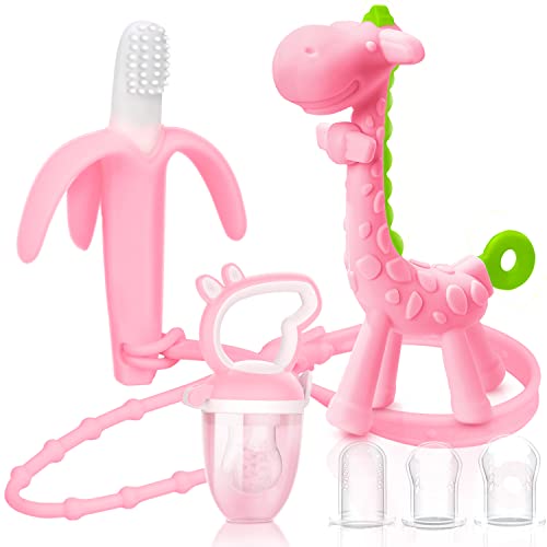 TitaCare Natural Organic Baby Beißspielzeug Giraffe Banana Beißring Set (Rosa2) Cover