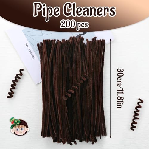 Image of Mnuizu 200pcs Pipe Cleaners, Pipe Cleaners Chenille Stems for Craft | Fuzzy Sticks Pipe Cleaners Craft Supplies for DIY Art and Craft Projects, Festival Decoration, Dark Brown