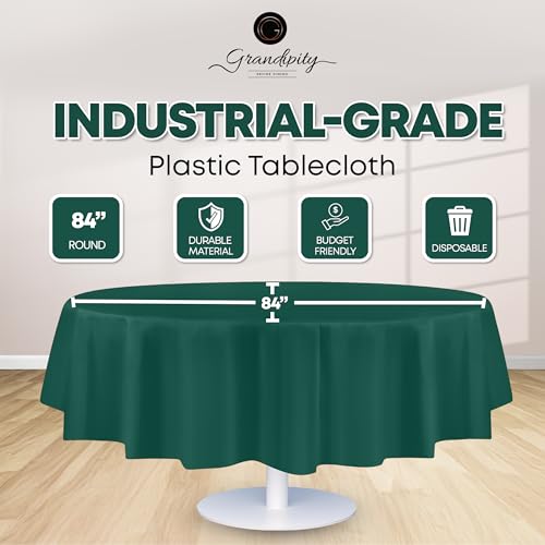 Image of Grandipity 24 Pack Premium Disposable Plastic Tablecloth 84 inch Inch Decorative Round Table Cover - Dark Green
