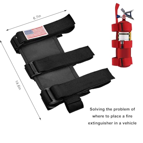 Image of Ohleats Roll Bar Fire Extinguisher Holder, Adjustable Fire Extinguisher Mount Strap with American Flag Pattern, Car Accessories Fixed Belt for Wrangler JK JKU TJ CJ Gladiator (Black-2PCS)