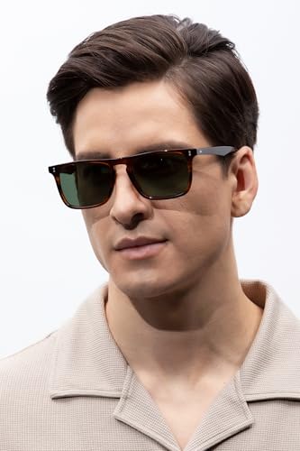 CARFIA Retro Polarized Sunglasses – Brown Striped Frame, Green Lens — view 2
