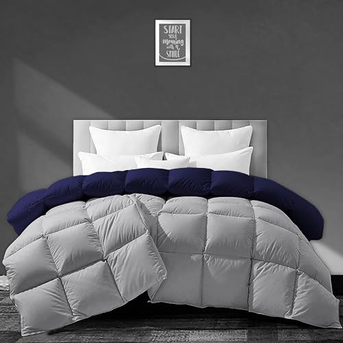 Image of Luxurious 500 GSM Winter Comforter King Size (92 inchX106 inch) - Premium Collection Heavy Winter Comforter 500 GSM Microfiber Fill - Duvet /Blanket King Size - Navy Blue /Silver Grey Color