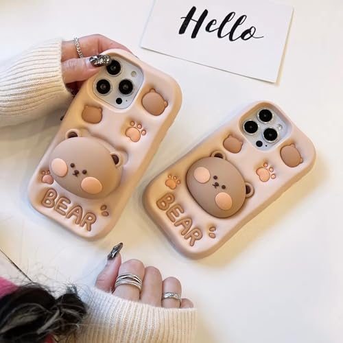 Image of COVERLY for iPhone 14 Plus Teddy Bear 3D Cartoon Cute Case,Full Protective Cotton Bear Love Graphic Back Case with Holder Soft Silicone Cutest Fashion Aesthetic Cover for Apple iPhone 14 Plus