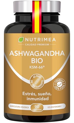 ASHWAGANDHA KSM 66® ecológica   600 mg de extracto patentado   Estandarizado al 5% en withanólidos   Bienestar físico y mental, tono y concentración   90 cápsulas veganas y sin aditivos   Nutrimea