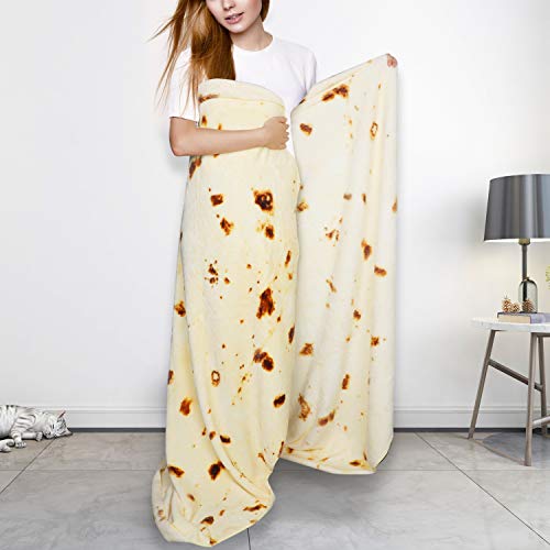 Sivio Burritos Tortilla Blanket with Dual Sided Pattern, Soft and Plush Novelty Fuzzy Blanket, Burritos Wrap Throw Blanket, Comfort Wearable Flannel Blanket for Kids and Adults (Diameter 80 inches)