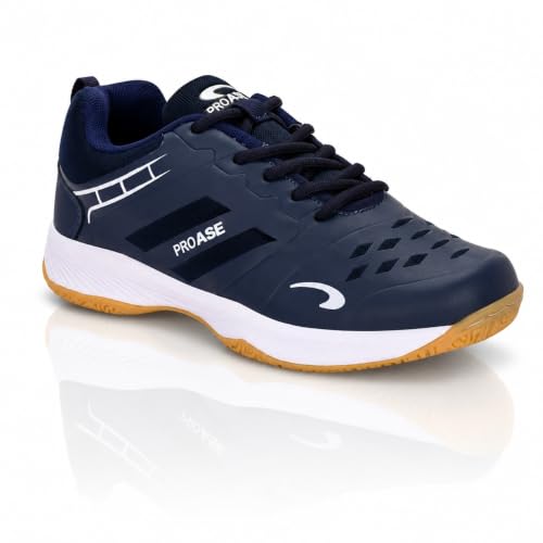 Image of Pro ASE Non-Marking Badminton Shoes - Lightweight & Durable, Perfect for Squash, Table Tennis, Pickleball & Indoor Sports | X-Cushion, Active Grip Sole, Toe Assist | Men, Women, Unisex | Blue,Black,White