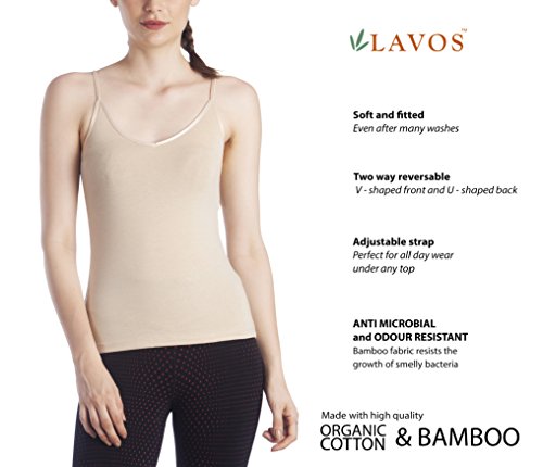 Image of Lavos Women's 2 Way Camisole V-Neck, Round Spaghetti Slip| Bamboo Cotton Anti Microbial 4-Way Stretchable
