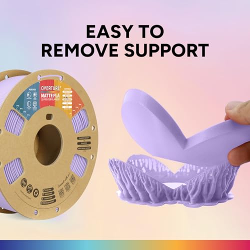 Image of OVERTURE Matte PLA 3D Printer Filament 1.75mm, Matt Surface & Low Warping Filament 1kg Spool (2.2 lbs), Accuracy + /- 0.02 mm, Fit Most FDM Printers (Matte Lilac)