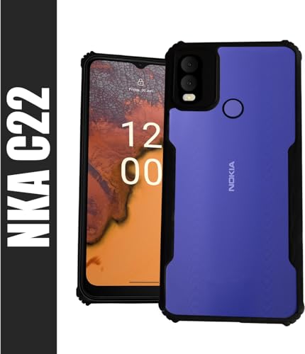 Image of AIBEX Crystal Clear Back Cover Case for Nokia C22 | 360 Degree Protection | Shock Proof Design | Transparent Back Cover Case (PC & TPU, Black Bumper)