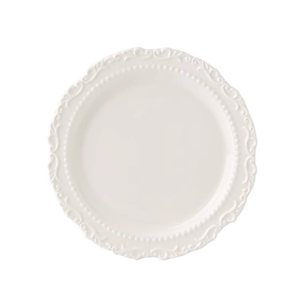 Plato llano de cerámica, estilo vintage, redondo de encaje en relieve, elegante diseño de 8 pulgadas para uso doméstico o restaurante