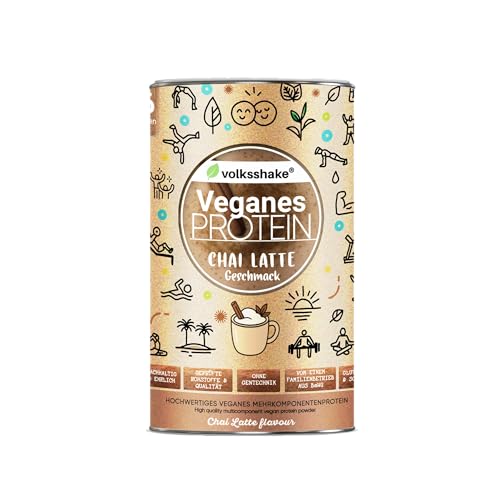 VEGANES PROTEIN Chai Latte | Volksshake | mit 10 veganen Proteinen | mit natürlichen Enzymen | Mandel-, Hanf-, Kürbis-, Quinoaprotein