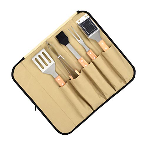 Good 5 peças kit de ferramentas de churrasco com cabo de madeira, espada, cortador de escova, pinças