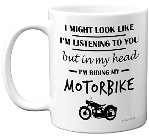 Stuff4 Motorbike Mug – in My Head I’m Riding My Motorbike – Funny Motor Bike Gift for Men, Motorcycle Biker 11oz Ceramic Dishwasher Safe Premium Novelty Cup
