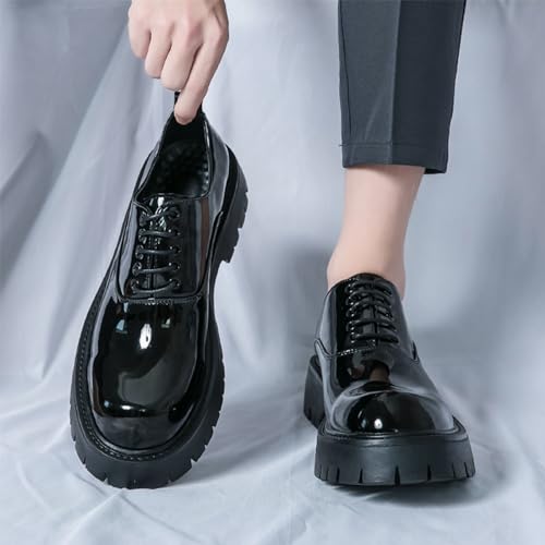 Men's Polishing Leather Lace-Up Chunky Heels Oxfords Lug Sole Fashion Round Toe Formal Business Shoes Comfortable Non-Slip Walking Sneakers4