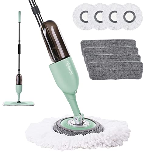 Spray Mop for Floor Cleaning, Tsmine Microfiber Floor Mop Dry Wet Mop Kitchen Dust Mop with 4 Microfiber Flat Mop Pads & 4 Round Mop Heads, Home Commercial Use for Hardwood Laminate Tile Floor Clean