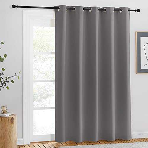 NICETOWN Doorway Curtain Panel for Bedroom - Room Darkening Light Blocking Thermal Insulated Solid Ring Top Blackout Window Drapes for Living Room (1 Panel, W66 x L84, Gray)