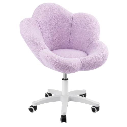 FERNVALE Kids Adjustable Height Desk Chair Teddy Fleece Swivel Office Chair with Wheels Upholstered Vanity Chair for Teens Study Makeup Chair for Bedroom Study Room & Vanity (purple)