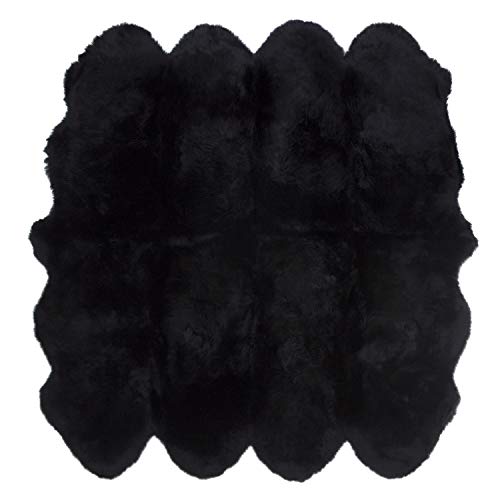ムートンラグ 天然 オーストラリア産 長毛 8匹物 ラグ ブラック 180×180cm 洗える 日本製 NF008BK