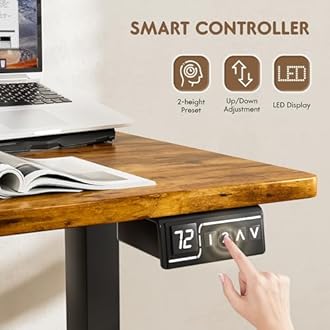 Furmax 63 x 55 Inch L Shaped Standing Desk with 2 Preset Heights, Electric Height Adjustable Computer Table, 2 Hooks & Feet Balance, Corner Sit Stand Desk for Home Office (Rustic Brown)