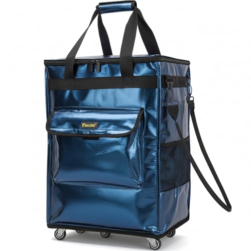 BALEINE Reusable Grocery Bags on Wheels Rolling Tote Bag Shopping Trolley Large Backpack Shopping Carts for Groceries (16x11.5x23.5 Navy)