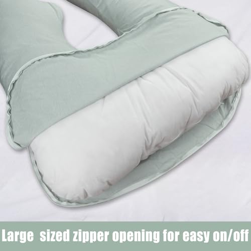 Image of TANOFAR Pregnancy Pillow Cover J Shaped(ONLY Pillowcase), Super Soft Pillowcase Replacement Cover for Maternity Pillow, with Large Sized Zipper, Fits 55 /58 Inch Pregnant Pillow, Green