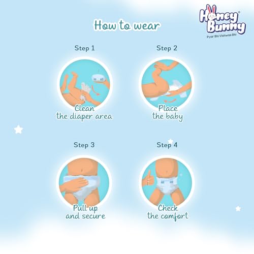 Image of Honey Bunny Baby Diaper Pants | Dry Plus Protection with 360 Soft Elastic Waistband | Upto 12 Hours Protection | Bubble Sheet Technology for Advanced Absorption | Medium (7 to 12 kg), 68 Pants