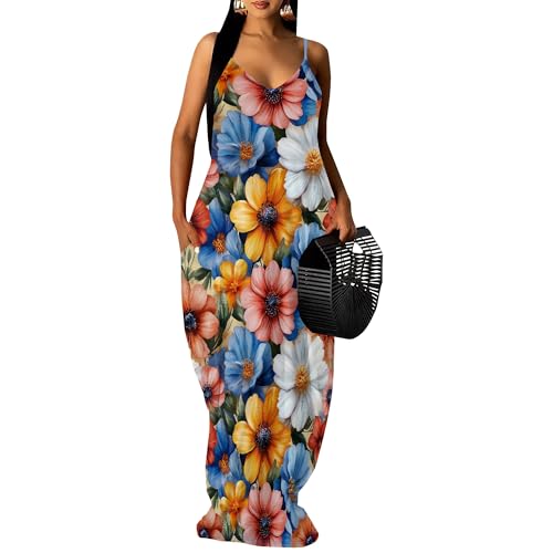 Image of SUZONANA Women Plus Size Summer Maxi Dress Spaghetti Strap Loose Sundress