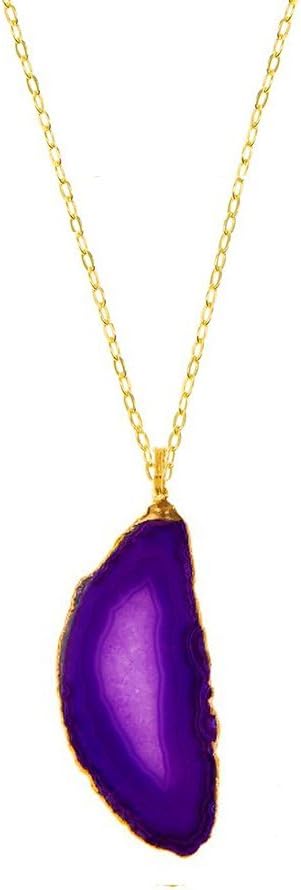 Charlene K Amethyst Sliced Agate Gemstone Pendant with 18" Long 14K Gold Vermeil Chain