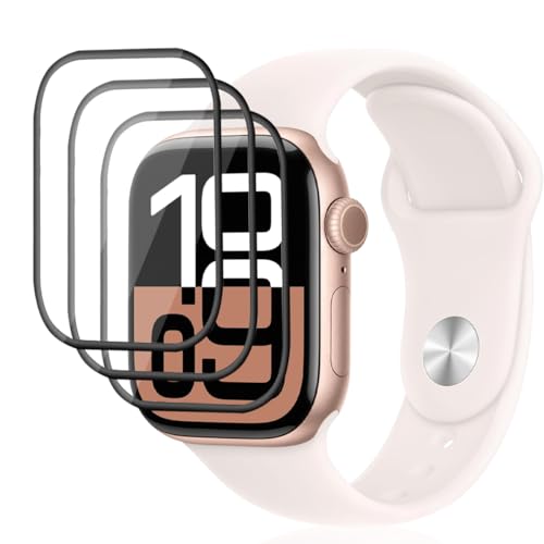 Phlleyaa Displaybeschermfolie voor Apple Watch Series 10 42 mm folie, gehard glas, 3 stuks, HD-hardheid, transparant, luchtbelvrij, krasbestendig voor Apple Watch Series 10 42 mm gehard glas