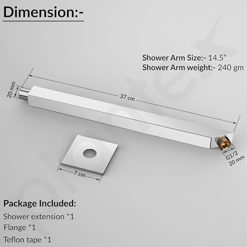 Image of Plantex 14-Inch Shower Arm for Overhead Shower /Stainless Steel Shower Pipe /Wall Mount Bathroom Fitting with -Inch Thread - Pack of 1 (Chrome)